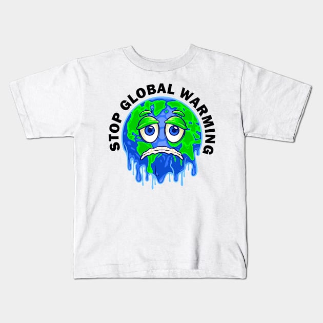 Stop Global Warming - Melting Earth Kids T-Shirt by Whimsical Frank